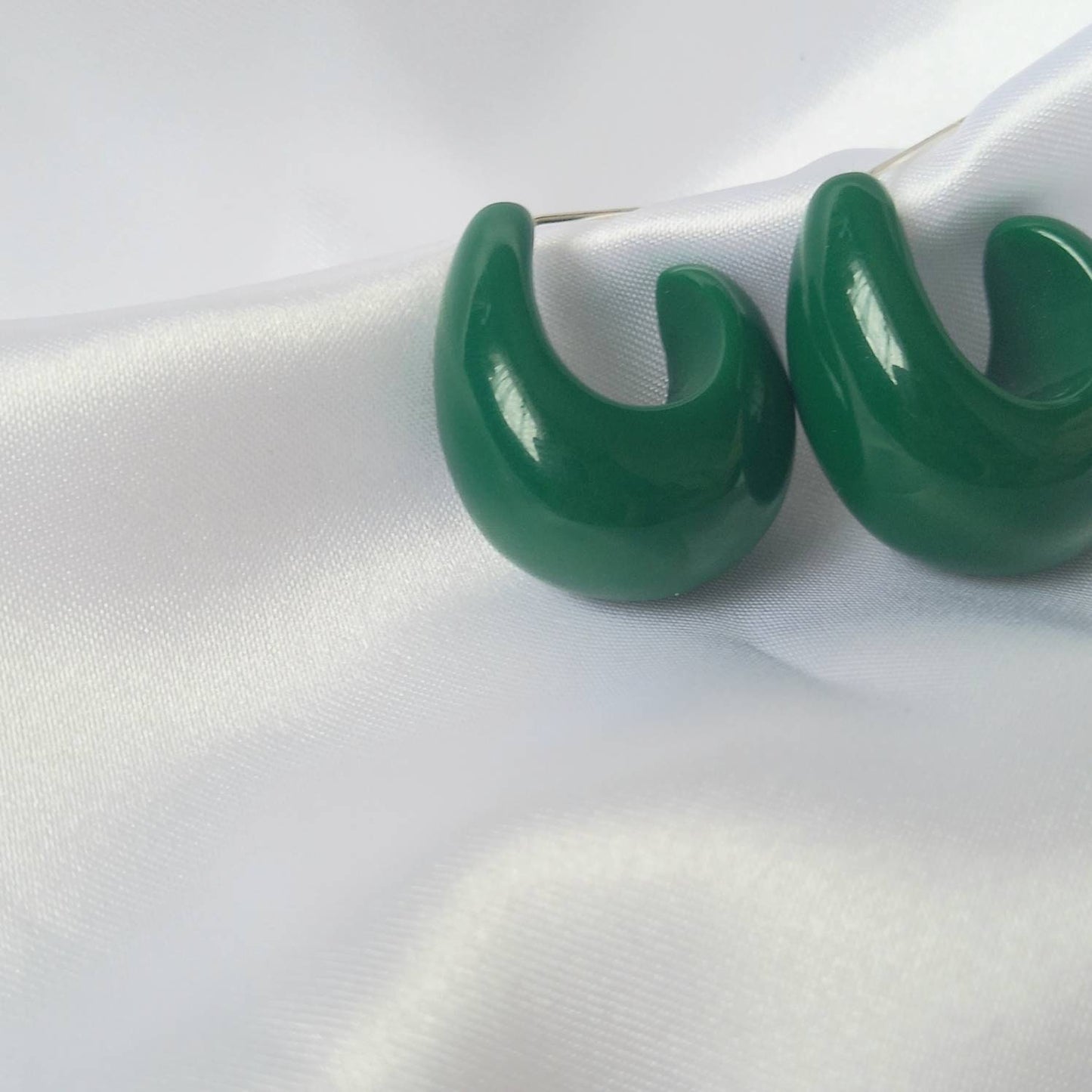 Chunky Green Hoop Earrings -  Chunky Hoop Earrings, Thick Resin Earrings, Green Earrings In The UK, Green Jewellery In The UK, Dark Green