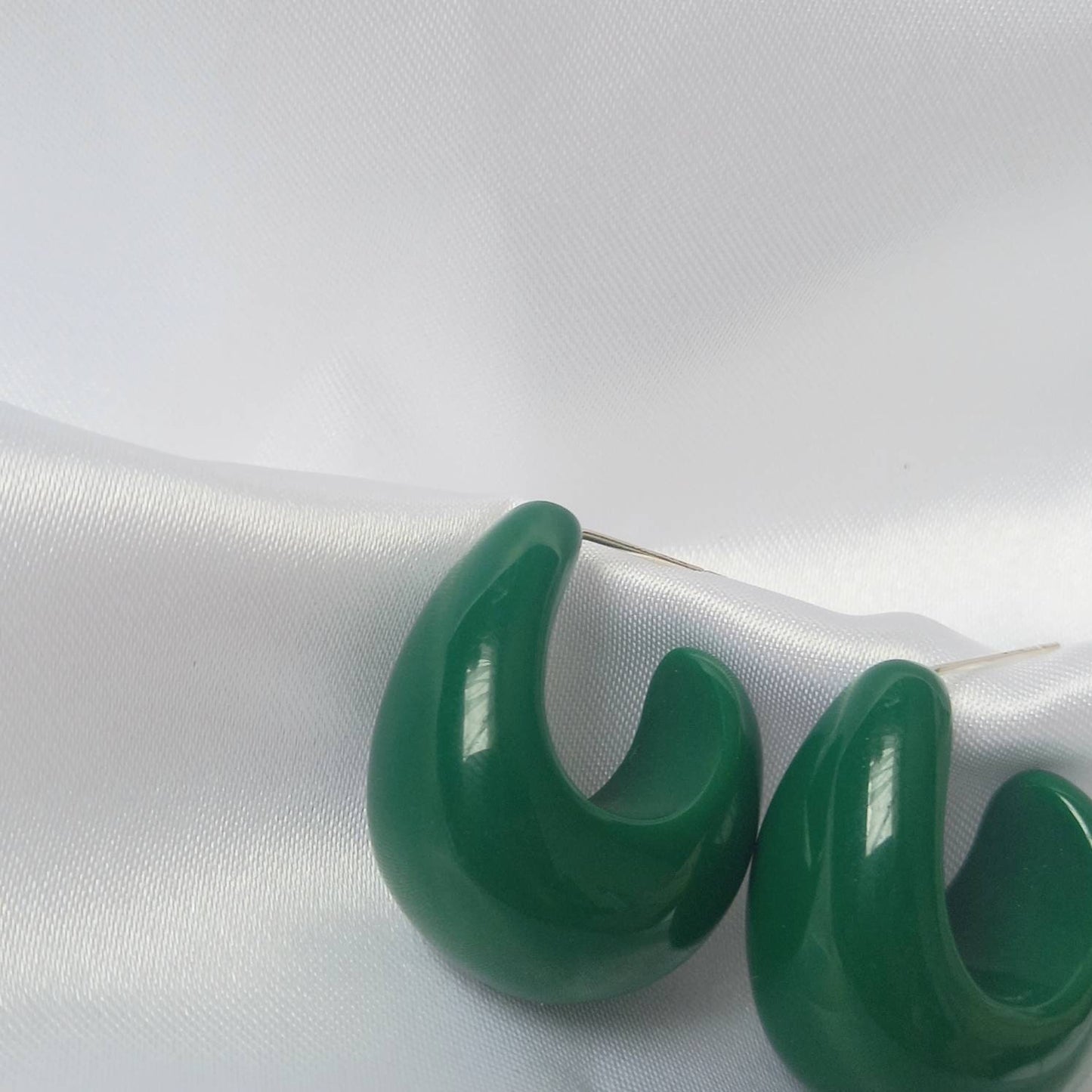 Chunky Green Hoop Earrings -  Chunky Hoop Earrings, Thick Resin Earrings, Green Earrings In The UK, Green Jewellery In The UK, Dark Green