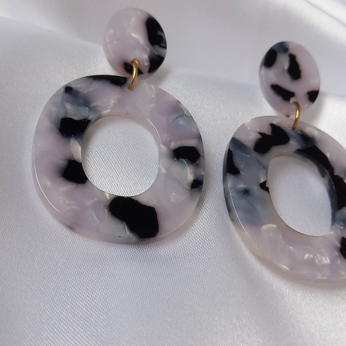 White Resin Drop Earrings -  Speckled Earrings,White & Black Earrings In The Uk,White Jewellery,Gold Earrings,Black Resin Earrings In the UK