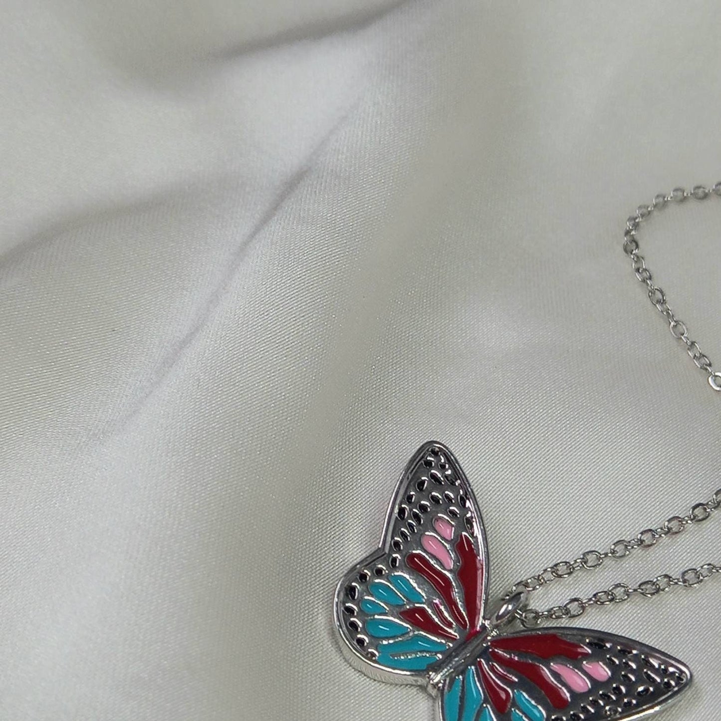 Silver Butterfly Charm Necklace - Chain Necklaces,Pink & Blue Butterfly Necklace,Silver Necklaces In The UK, Silver Jewellery In The UK