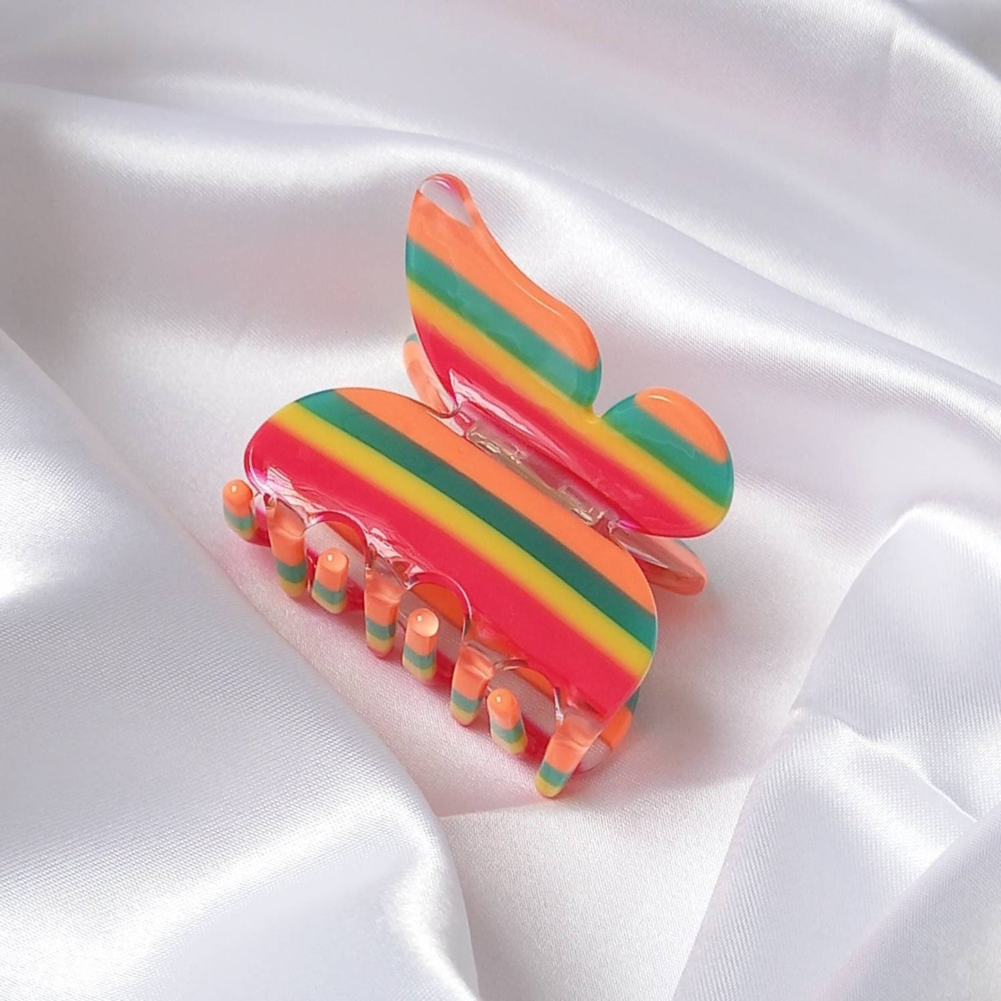 Small Striped Butterfly Hair Clamp- Stripey Hair Clip,Rainbow Hair Claw,Orange Funky Hair Clip,Hair Clips In The UK,Butterfly Hair Clamp