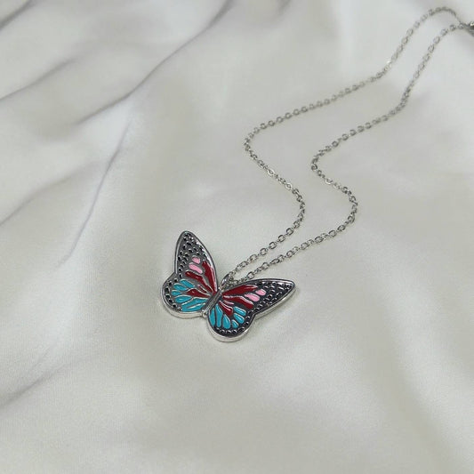 Silver Butterfly Charm Necklace - Chain Necklaces,Pink & Blue Butterfly Necklace,Silver Necklaces In The UK, Silver Jewellery In The UK