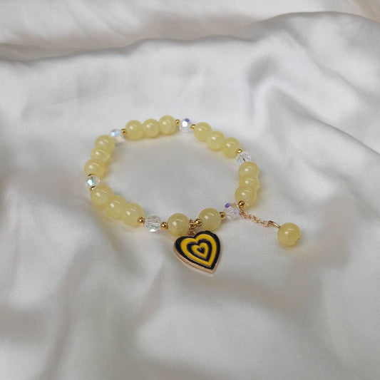 Yellow Retro Heart Bead Charm Bracelet - Bead Jewellery,Yellow Bracelets In The UK,Charm Bracelet,Yellow Bead Bracelets,Yellow Jewelley
