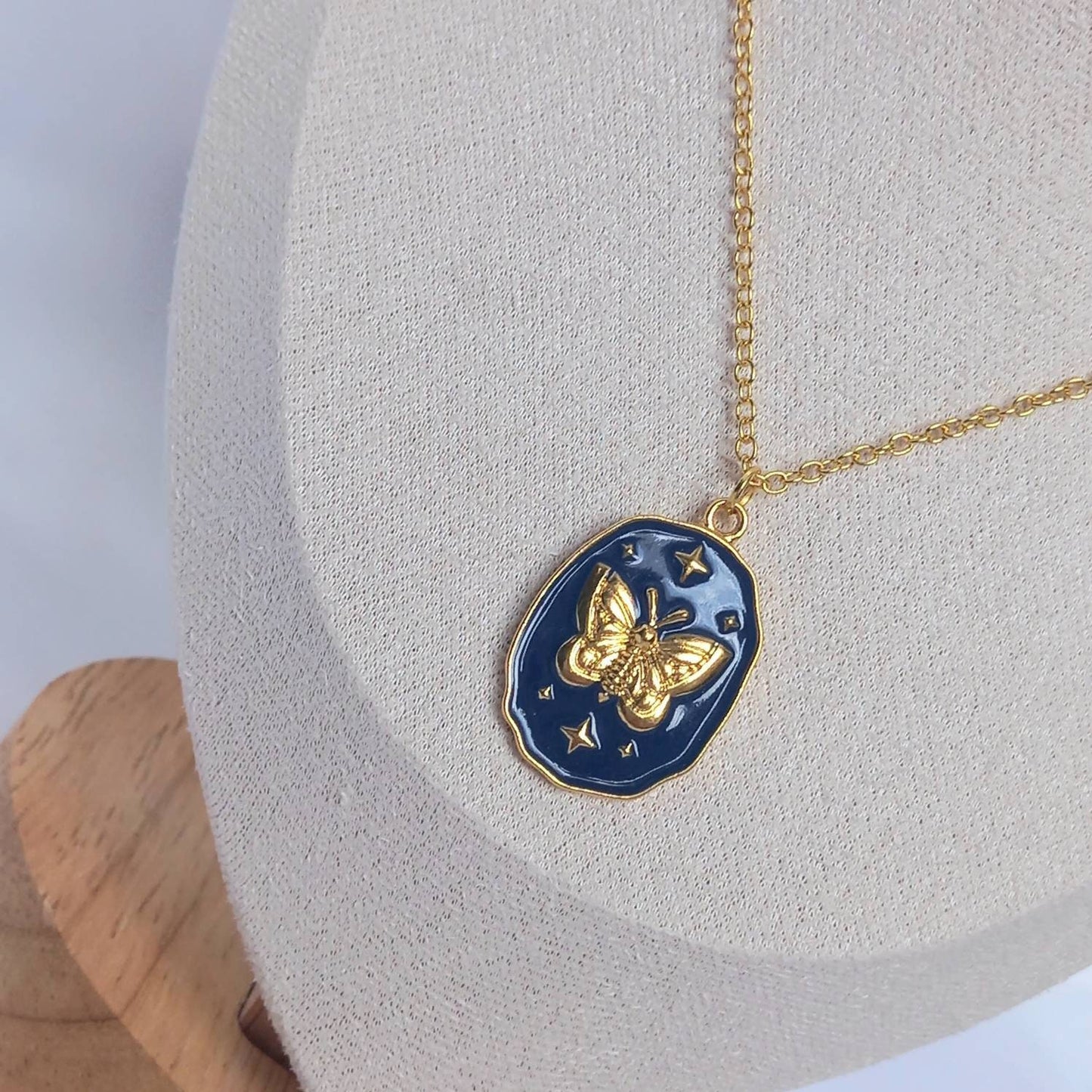 Gold Butterfly Charm Necklace - Chain Necklaces,Blue Butterfly Necklace,Gold Necklaces In The UK,Gold Jewellery In The UK, Gold & Blue