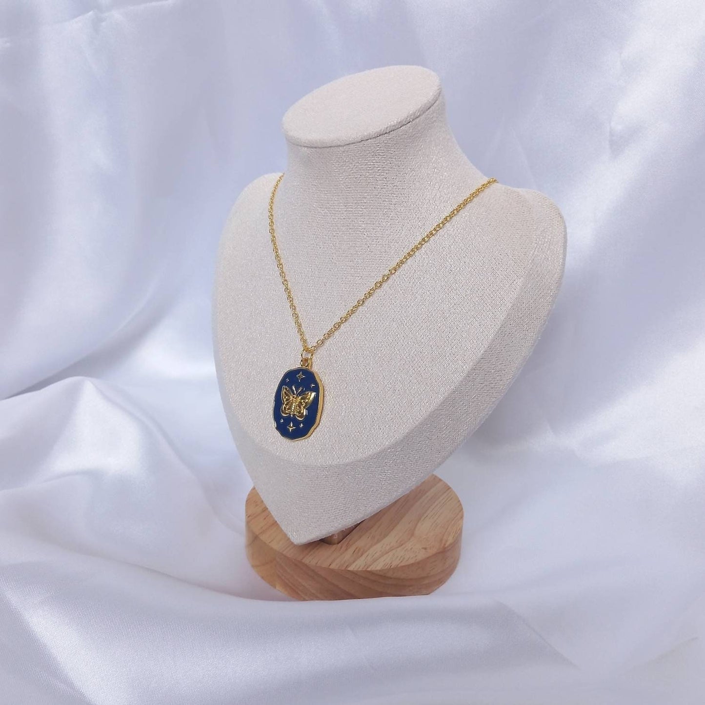 Gold Butterfly Charm Necklace - Chain Necklaces,Blue Butterfly Necklace,Gold Necklaces In The UK,Gold Jewellery In The UK, Gold & Blue