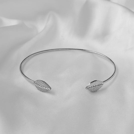Silver Leaf Bangle Bracelet - Silver Jewellery In The UK,Silver Bangles In The UK,Bangle Jewellery,Minimal Bangle Bracelet,Gift For Her