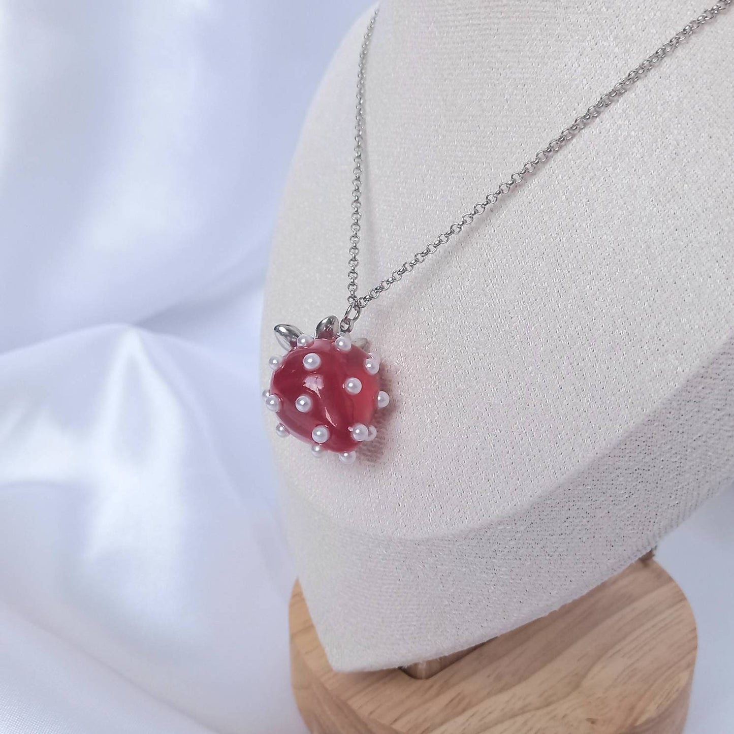 Strawberry Pearl Necklace -  Strawberry Necklace,Novelty Necklace,Silver Necklaces In The UK,Funky Necklace,Silver Jewellery In The UK