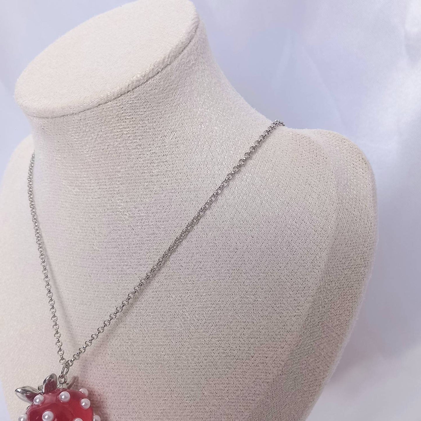 Strawberry Pearl Necklace -  Strawberry Necklace,Novelty Necklace,Silver Necklaces In The UK,Funky Necklace,Silver Jewellery In The UK