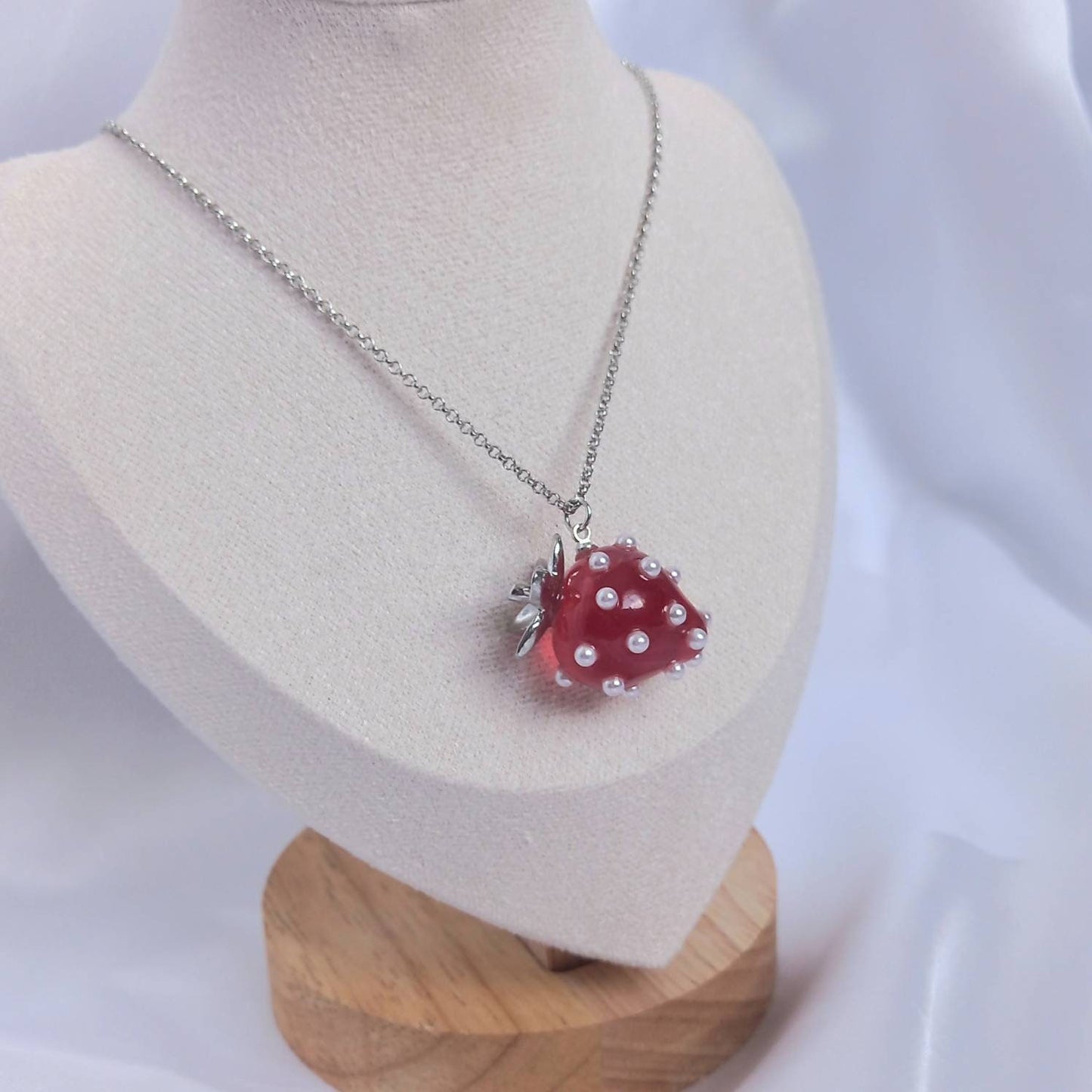 Strawberry Pearl Necklace -  Strawberry Necklace,Novelty Necklace,Silver Necklaces In The UK,Funky Necklace,Silver Jewellery In The UK