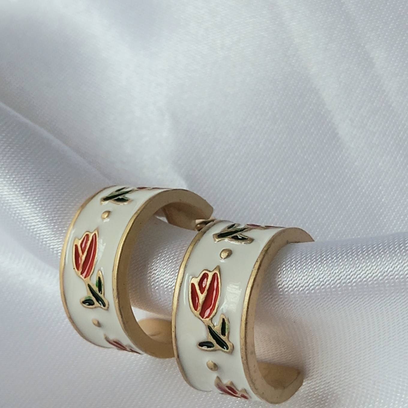 Red Flower Hoop Earrings - Flower EarringsIn The UK,Flower Jewellery In The UK,Vintage Style Earrings,Tulip Earrings,Tulip Jewellery