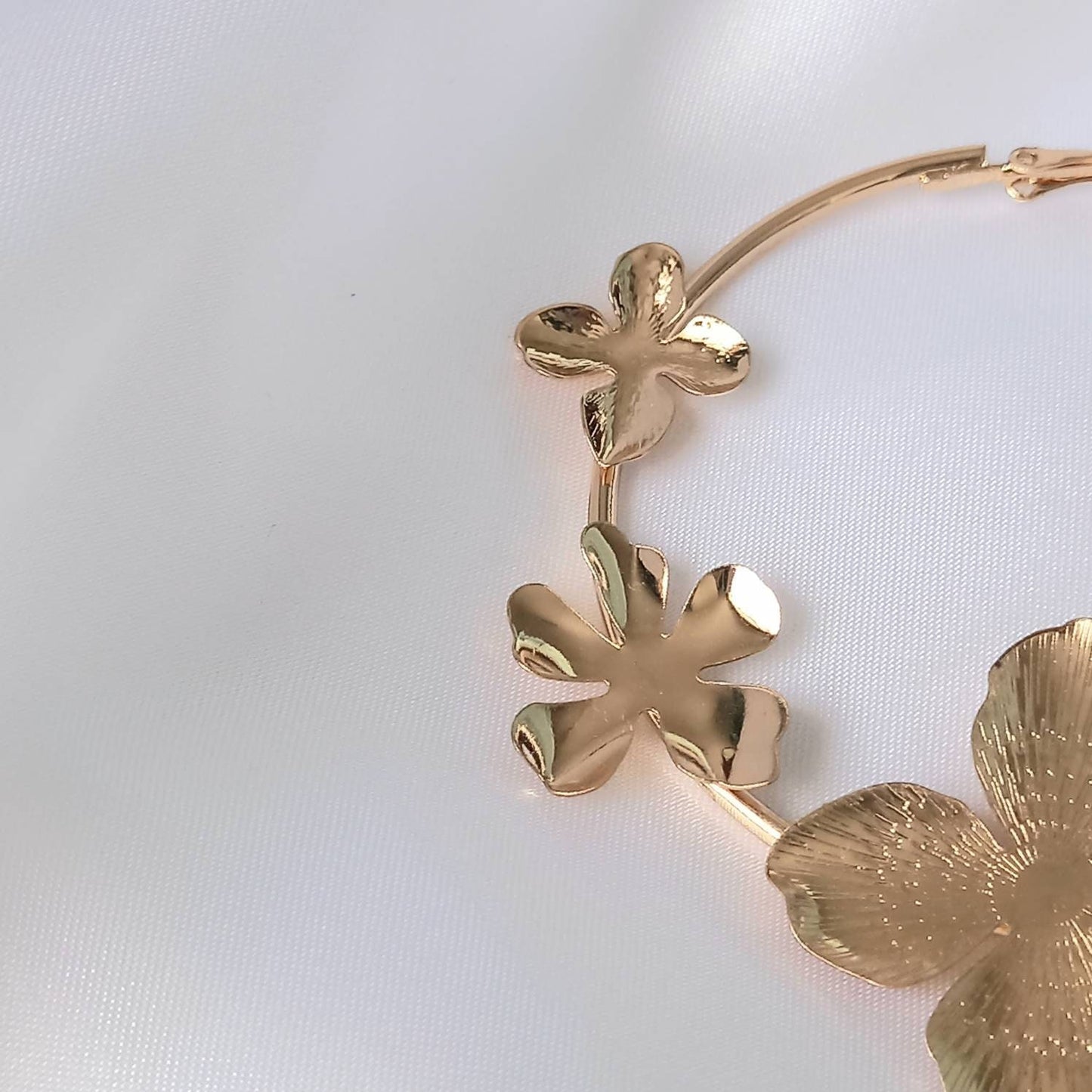 Chunky Flower Gold Hoop Earrings - Flower Hoops, Floral, Chunky Earrings, Chunky Hoops, Gold Earrings In The UK, Gold Jewellery In The UK