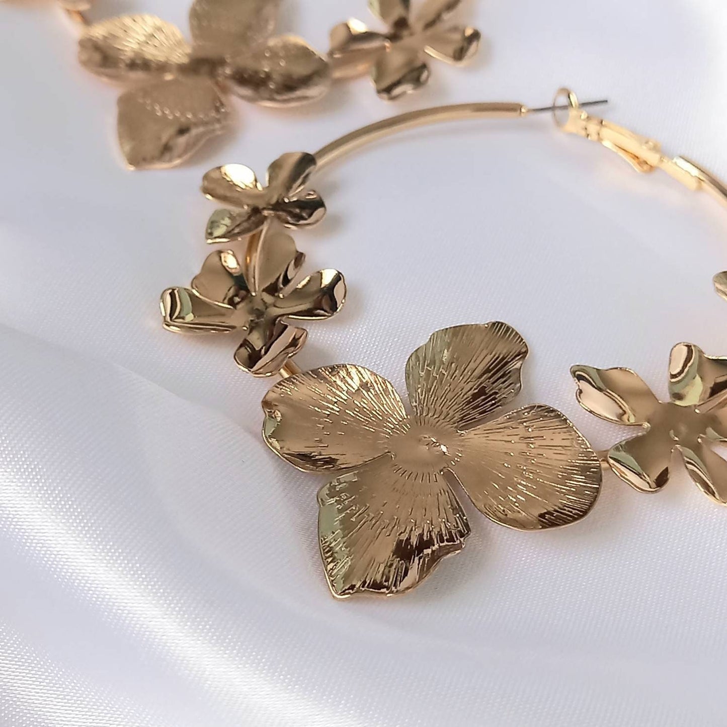 Chunky Flower Gold Hoop Earrings - Flower Hoops, Floral, Chunky Earrings, Chunky Hoops, Gold Earrings In The UK, Gold Jewellery In The UK