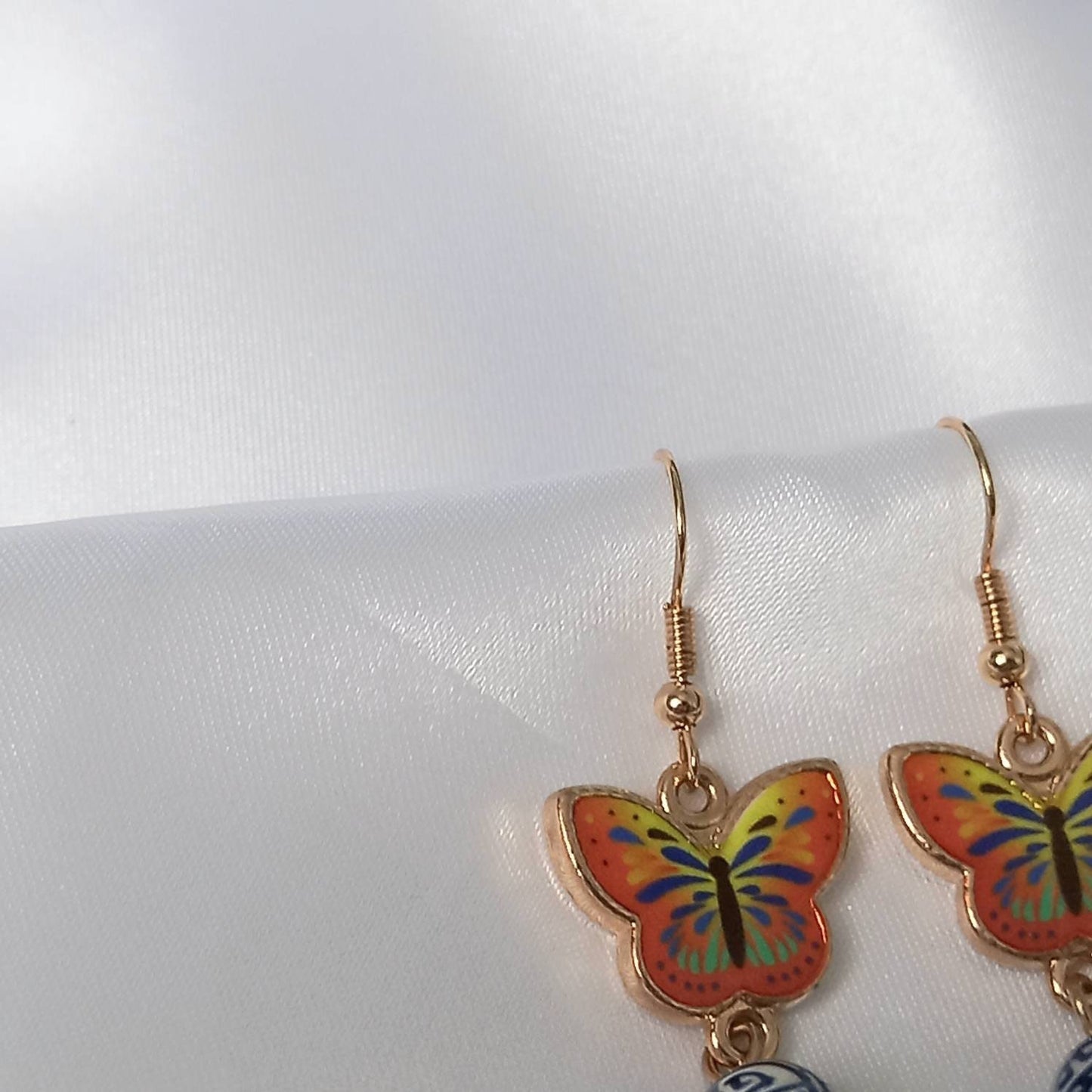 Orange Butterfly Drop Earrings - Lightweight Earrings,Orange Butterfly Earrings,Blue Earrings In The UK,Gold Butterfly Jewellery In The UK