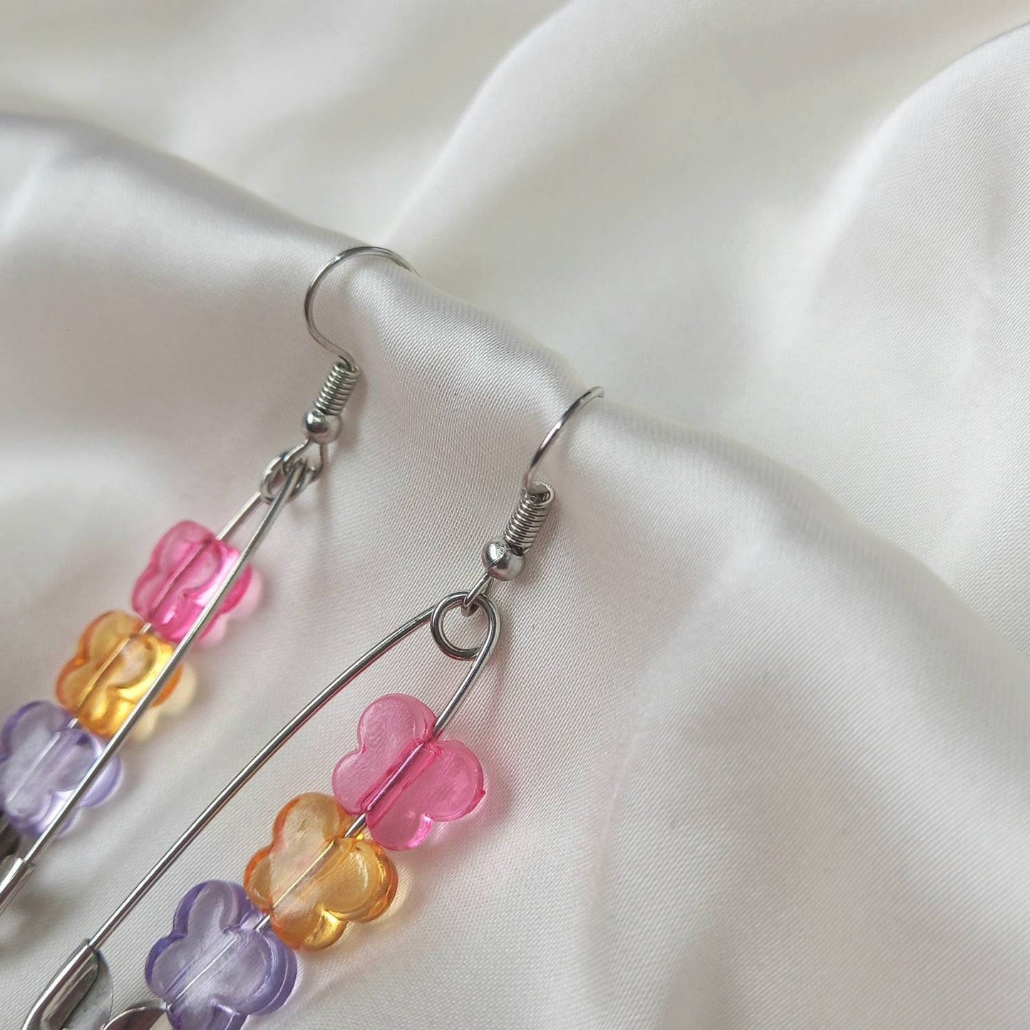Bead Butterfly Drop Earrings - Lightweight Safety Pin Earrings,Pink Earrings,Blue Earrings In The UK,Silver Butterfly Jewellery In The UK