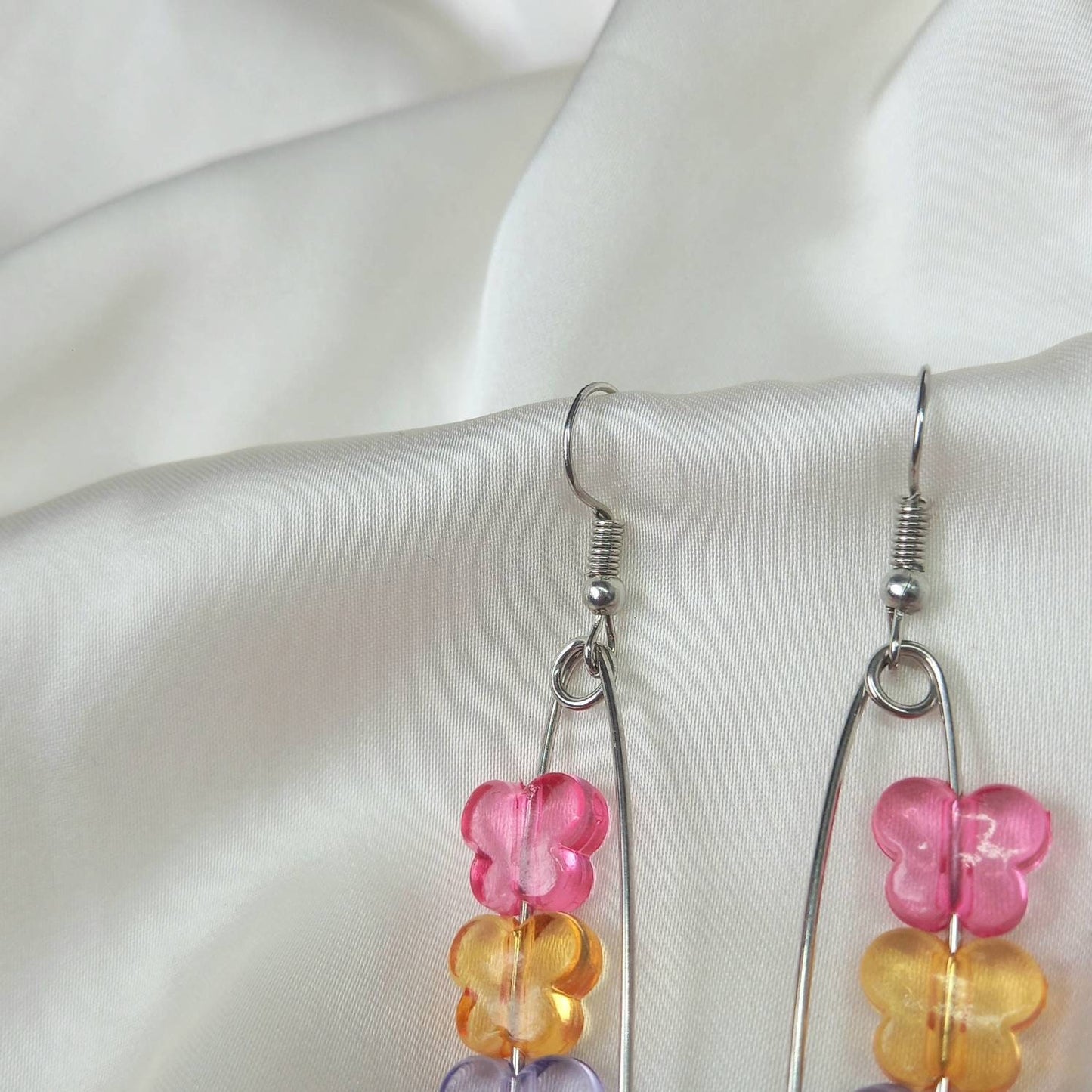 Bead Butterfly Drop Earrings - Lightweight Safety Pin Earrings,Pink Earrings,Blue Earrings In The UK,Silver Butterfly Jewellery In The UK