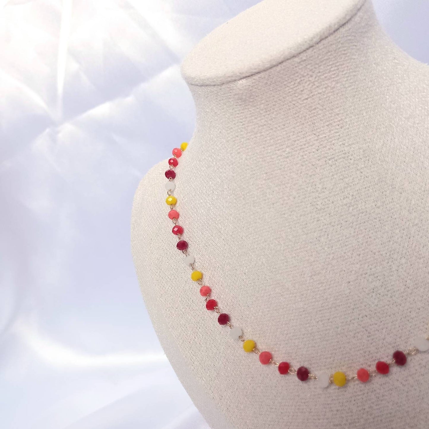 Orange & Gold Bead Choker Necklace - Gold Jewellery,Red Choker Necklace,Beaded Necklaces In The UK,Red Bead Necklace,Orange Beaded Jewellery