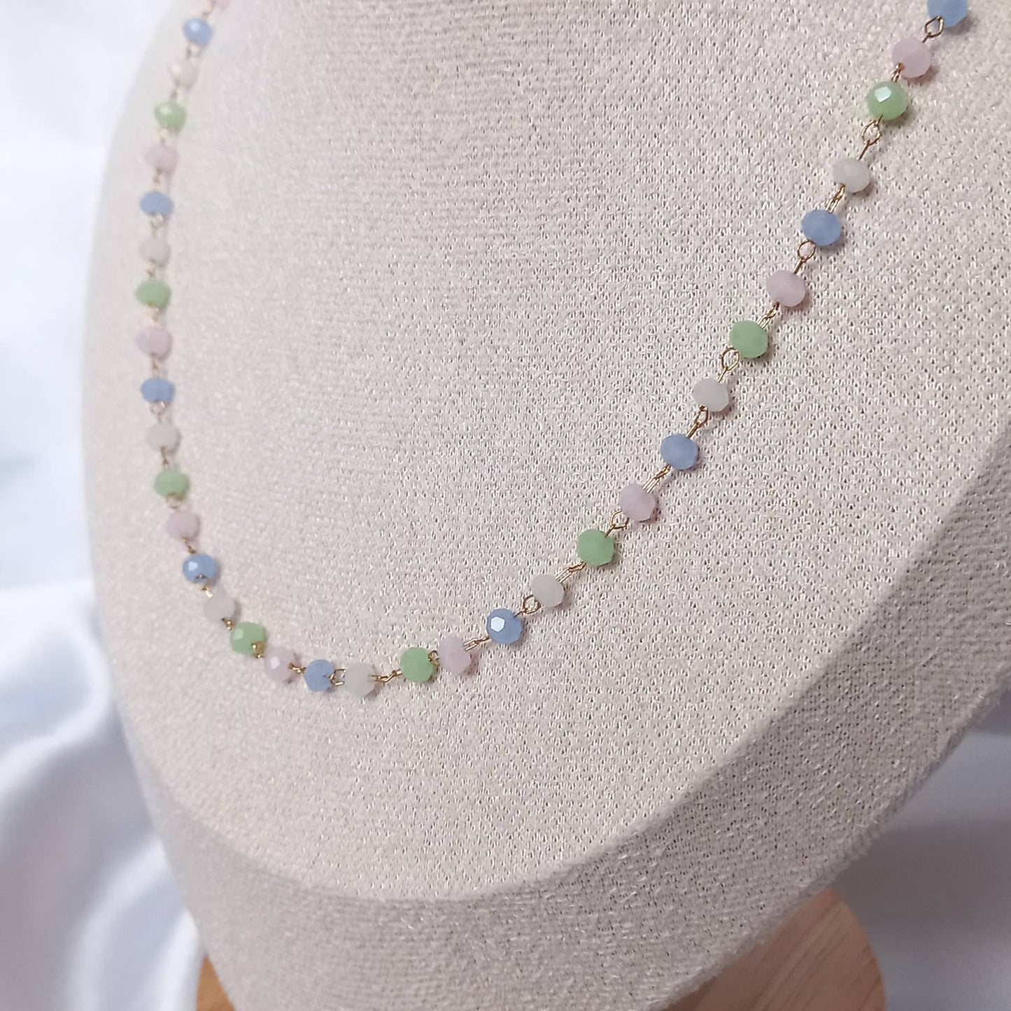 Blue & Pink Bead Necklace - Bead Necklaces,Blue Necklace,Pink Necklace,Green Necklace,Small Necklace,Delicate Necklace,Pastel Necklace