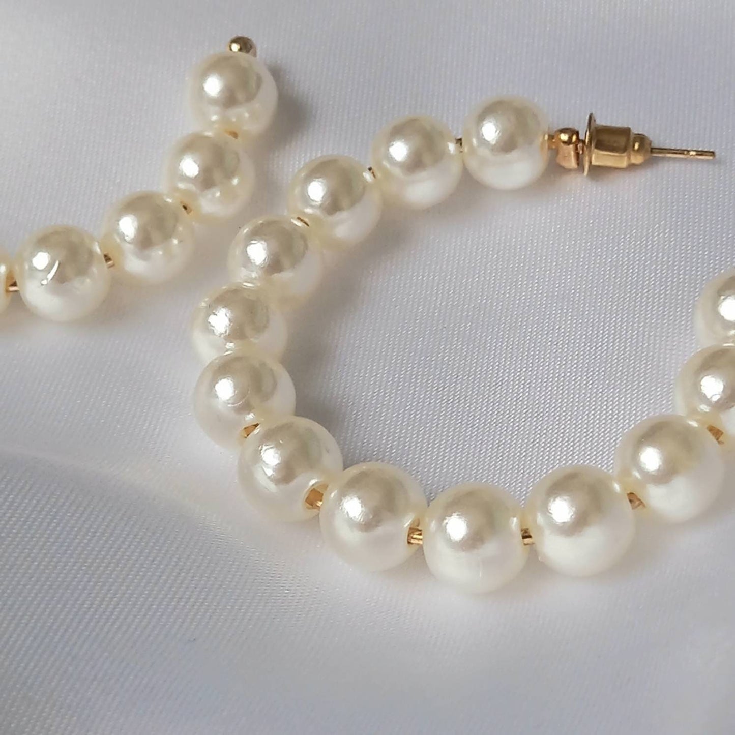 Faux Pearl Hoop Earrings - Pearl Earrings In The UK,Pearl Jewellery In The UK,Large Hoop Earrings,Bead Earrings, Bead Jewellery, Hoops