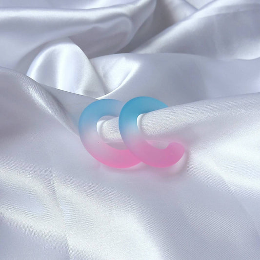 Chunky Pink & Blue Resin Hoop Earrings -  Ombre Earrings, Chunky Hoop Earrings, Pink Earrings, Two Tone Resin Earrings, Earrings In The UK