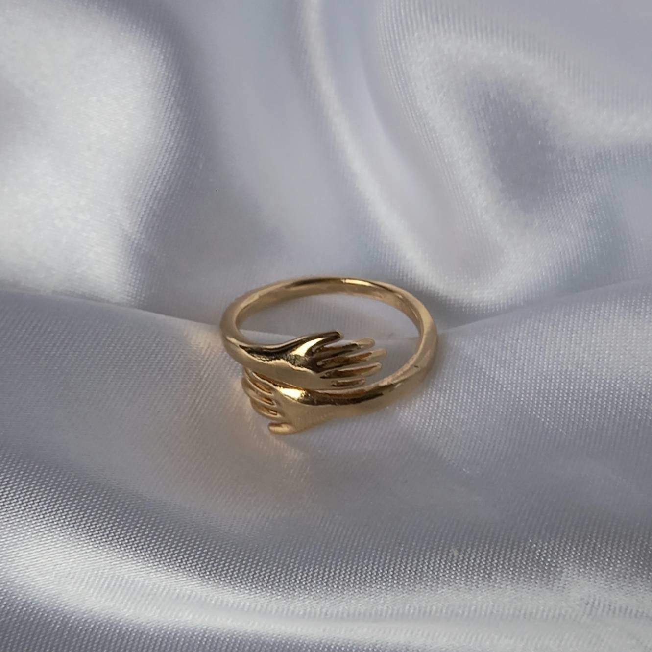 Gold Plated Hands Ring - Gold Hug Ring,Gold Rings In The UK,Gifts For Her,Hugging Hand Ring,Minimalist Ring,Friendship,Wrap Adjustable Ring