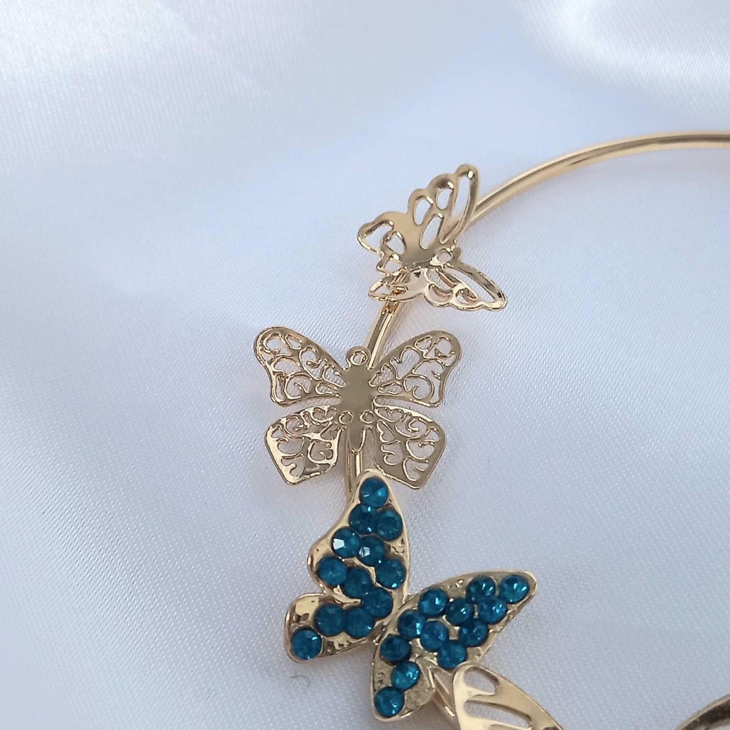 Gold & Blue Butterfly Hoop Earrings - Lightweight Hoop Earrings,Butterfly Earrings,Hoop Earrings,Cute Earrings,Gold Earrings,Gold Jewellery