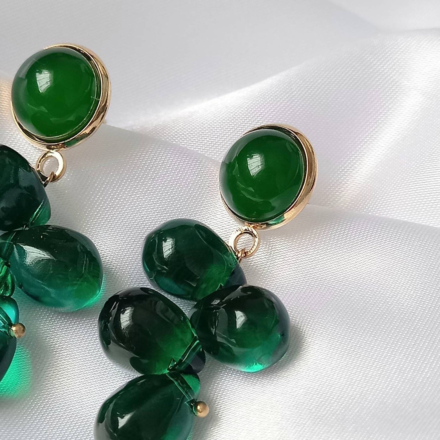 Green Bead Drop Earrings -  Bead Earrings,Bead Jewellery,Green Earrings In The UK,Green Jewellery In The UK,Emerald Green,Gold Earrings