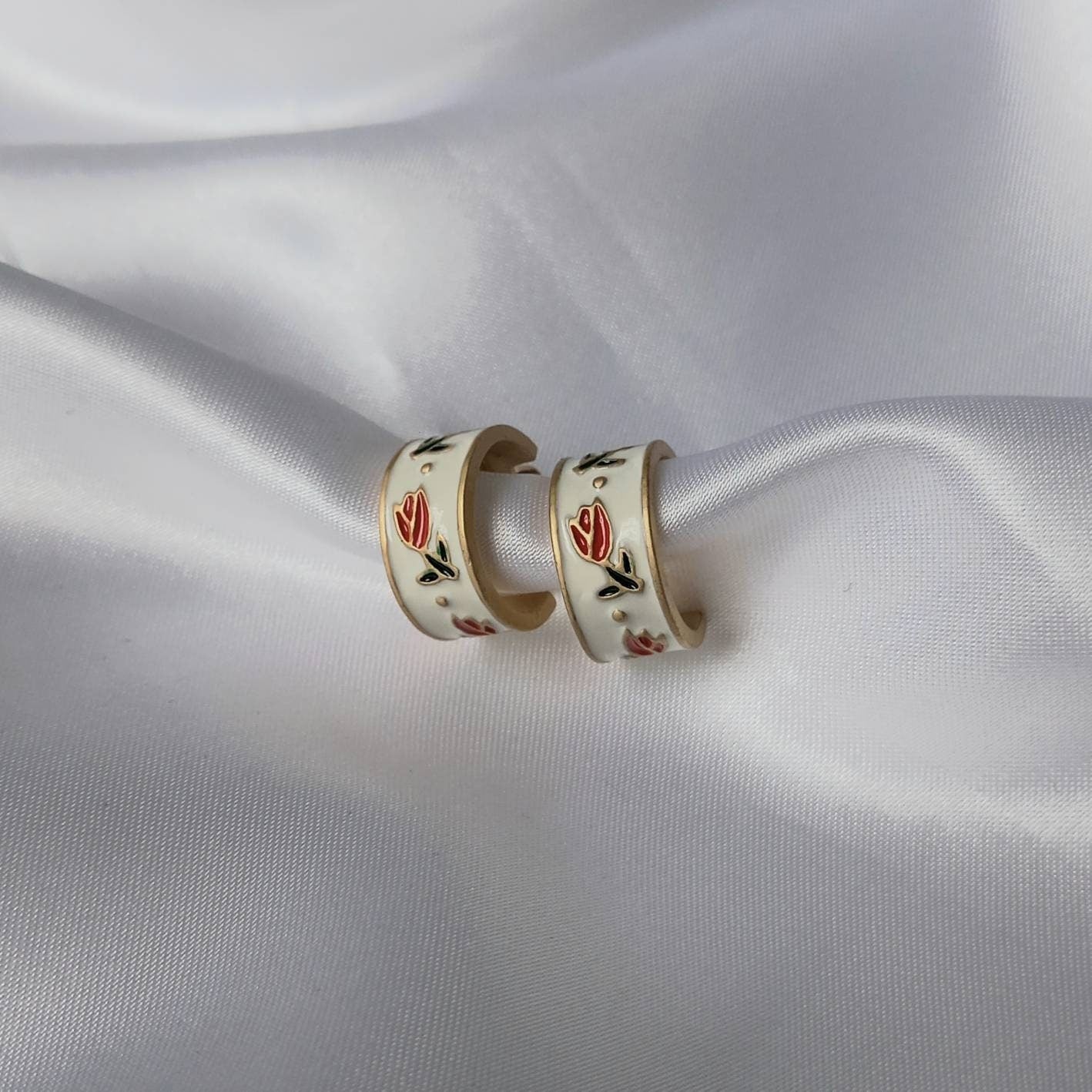 Red Flower Hoop Earrings - Flower EarringsIn The UK,Flower Jewellery In The UK,Vintage Style Earrings,Tulip Earrings,Tulip Jewellery