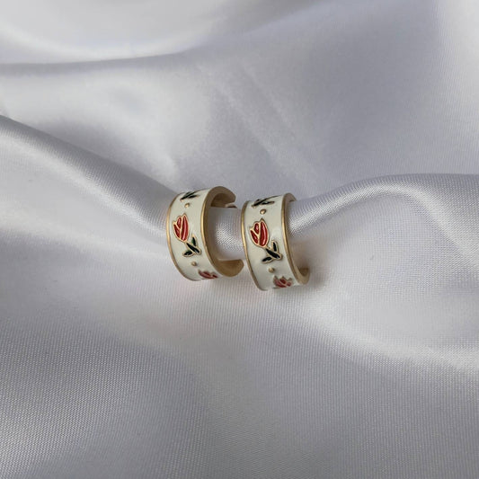 Red Flower Hoop Earrings - Flower EarringsIn The UK,Flower Jewellery In The UK,Vintage Style Earrings,Tulip Earrings,Tulip Jewellery