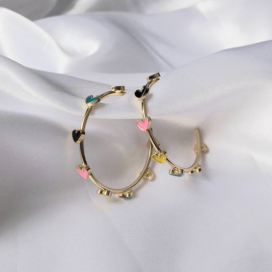 Gold Heart Hoop Earrings - Colourful Hoop Earrings In The UK,Heart Earrings, Hoop Earrings,Gold Earrings In The UK,Gold Jewellery In The UK