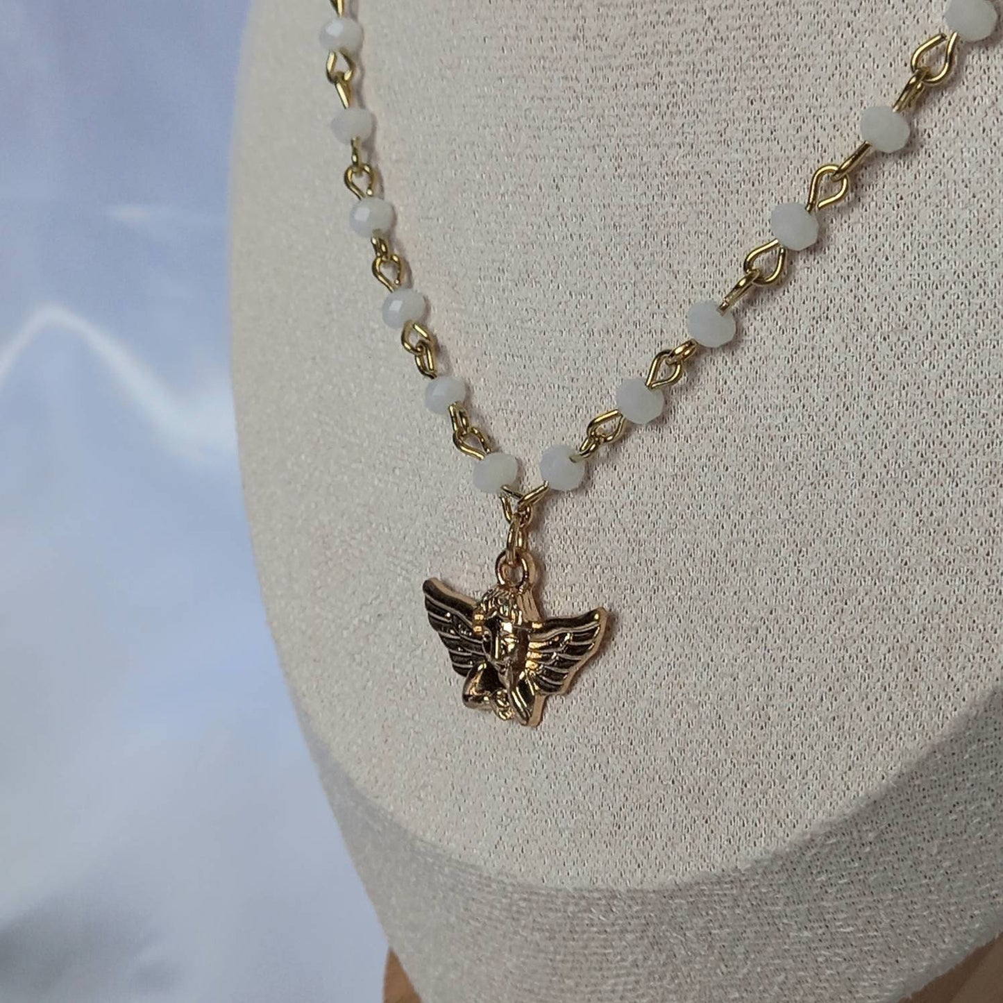 Gold Angel Charm Necklace - Bead Necklaces,Angel Necklaces,Bead Jewellery,Angel Jewellery,Gold Necklaces In The UK,Gold Jewellery In The UK