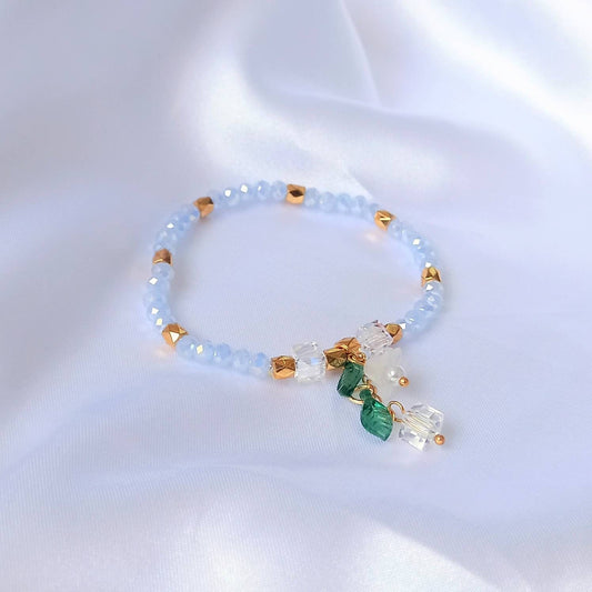 Blue Floral Bead Charm Bracelet - Bead Jewellery,Blue Bracelet,Charm Bracelet,Bead Bracelet,Classy Bracelet,Cute Bracelet,Blue Jewelley