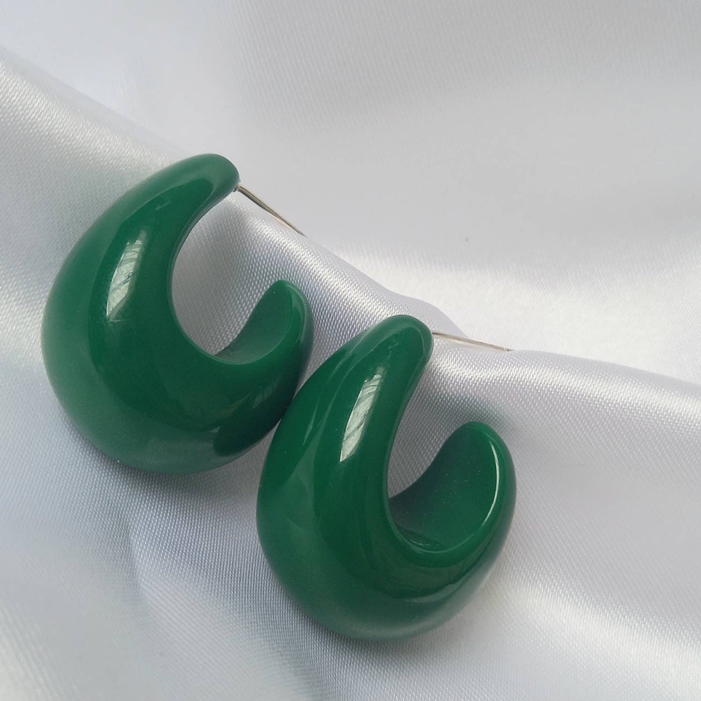 Chunky Green Hoop Earrings -  Chunky Hoop Earrings, Thick Resin Earrings, Green Earrings In The UK, Green Jewellery In The UK, Dark Green