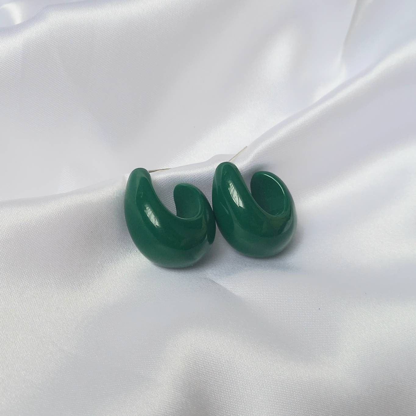 Chunky Green Hoop Earrings -  Chunky Hoop Earrings, Thick Resin Earrings, Green Earrings In The UK, Green Jewellery In The UK, Dark Green