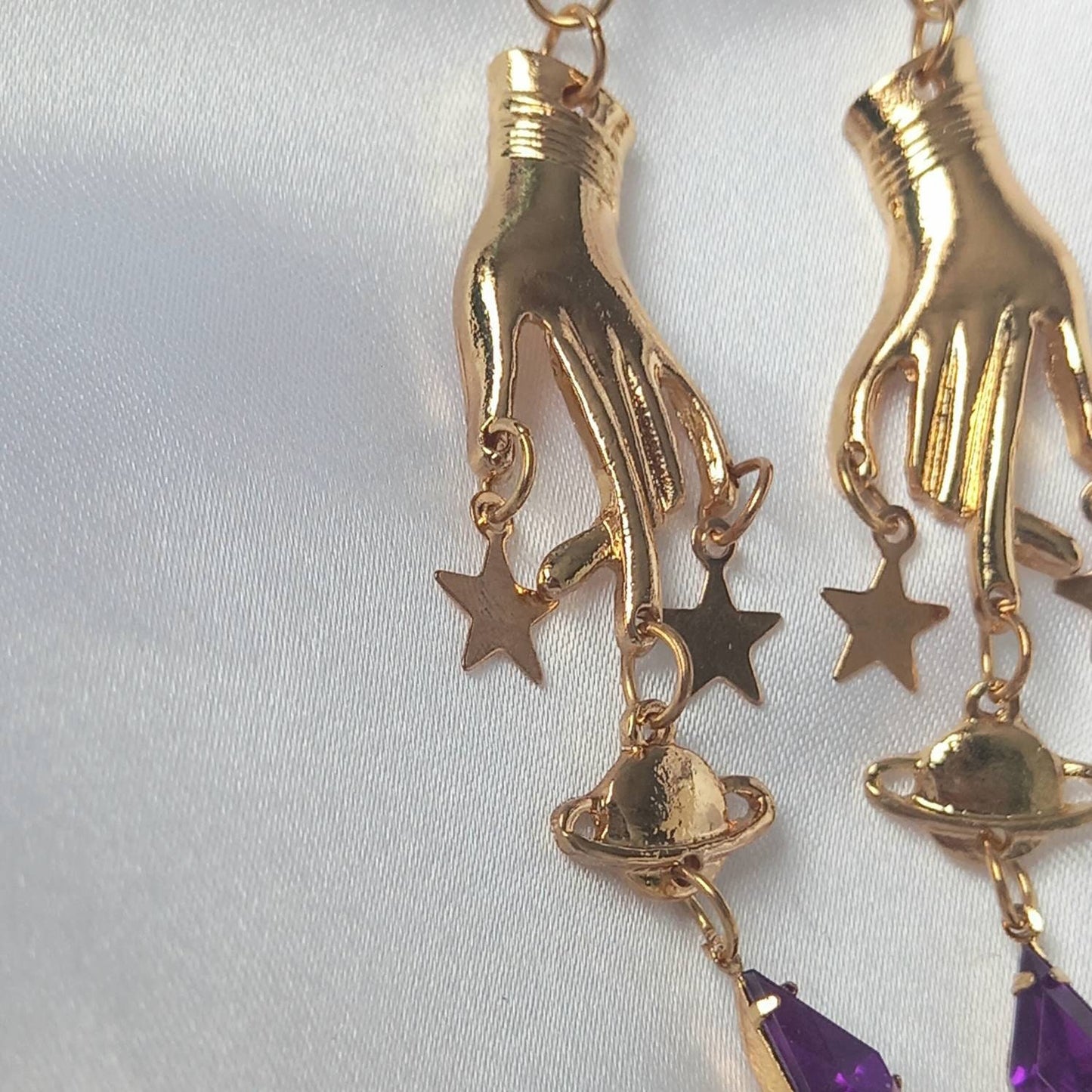 Gold Hands Purple Star Drop Earrings - Lightweight Drop Earrings,Star Earrings,Gold Star Earrings In The UK, Gold Jewellery In The UK