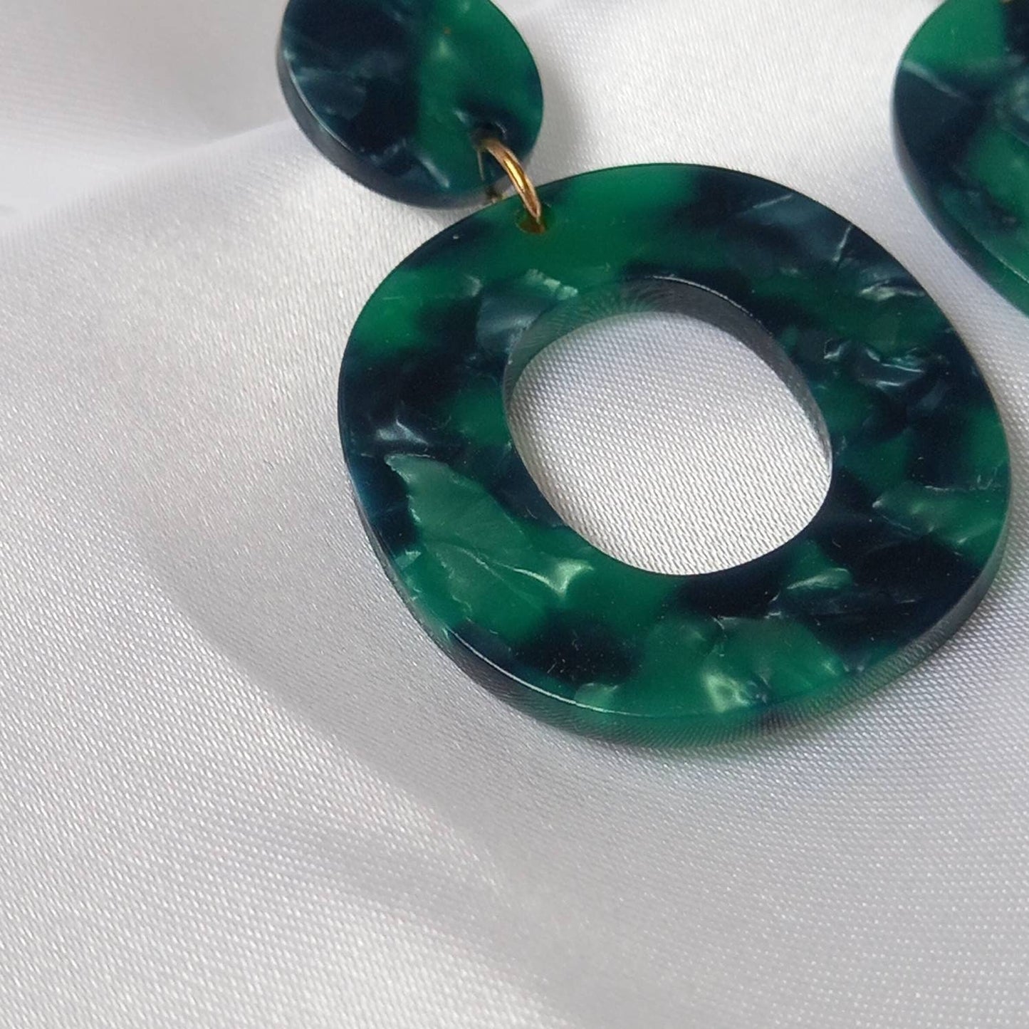 Green Resin Drop Earrings -  Round Drop Earrings, Green Earrings In The UK,Green Jewellery In The UK,Gold Earrings,Resin Earrings