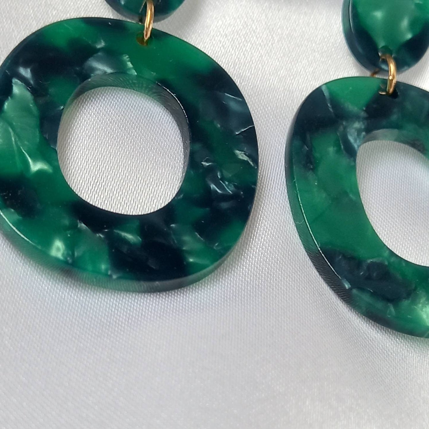 Green Resin Drop Earrings -  Round Drop Earrings, Green Earrings In The UK,Green Jewellery In The UK,Gold Earrings,Resin Earrings
