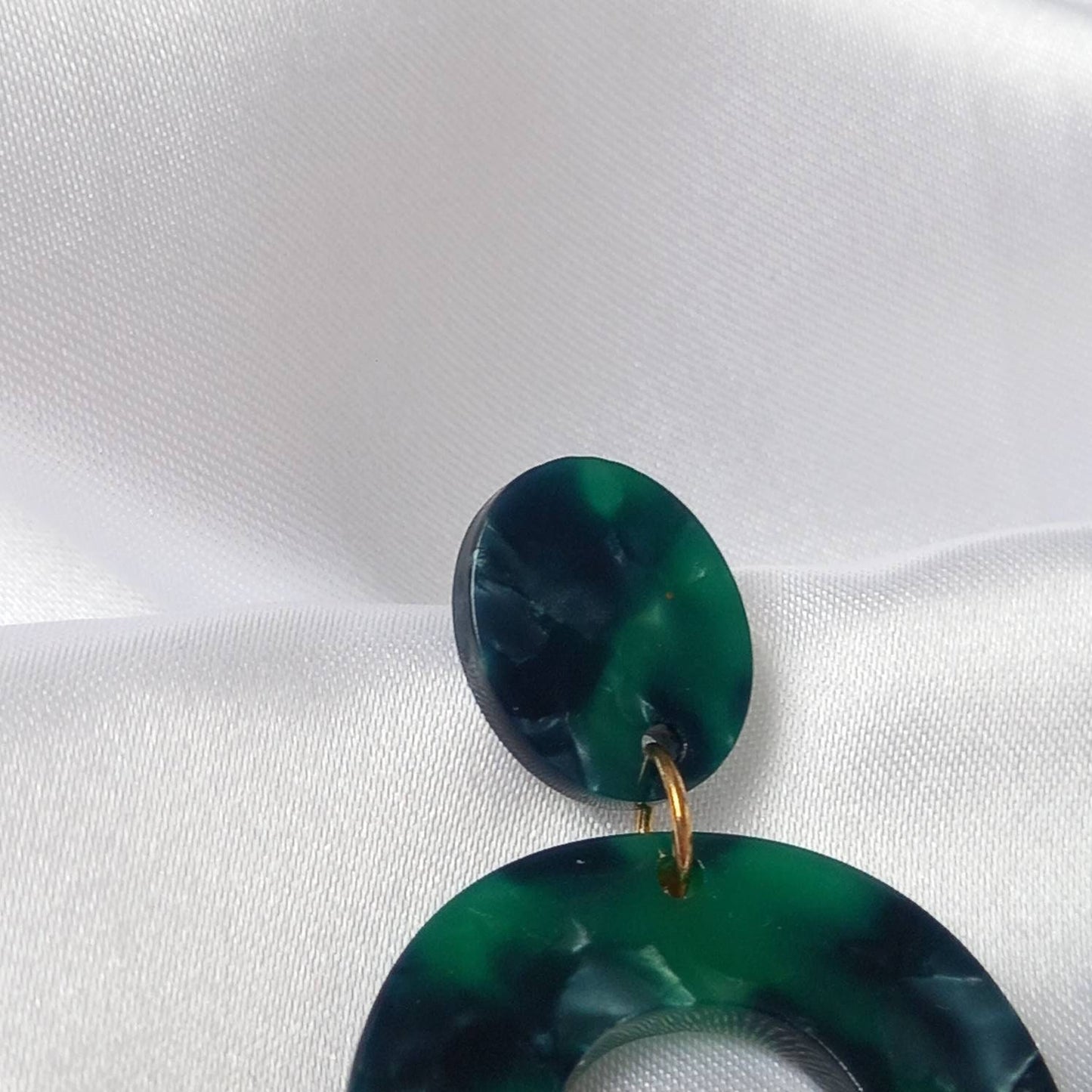 Green Resin Drop Earrings -  Round Drop Earrings, Green Earrings In The UK,Green Jewellery In The UK,Gold Earrings,Resin Earrings