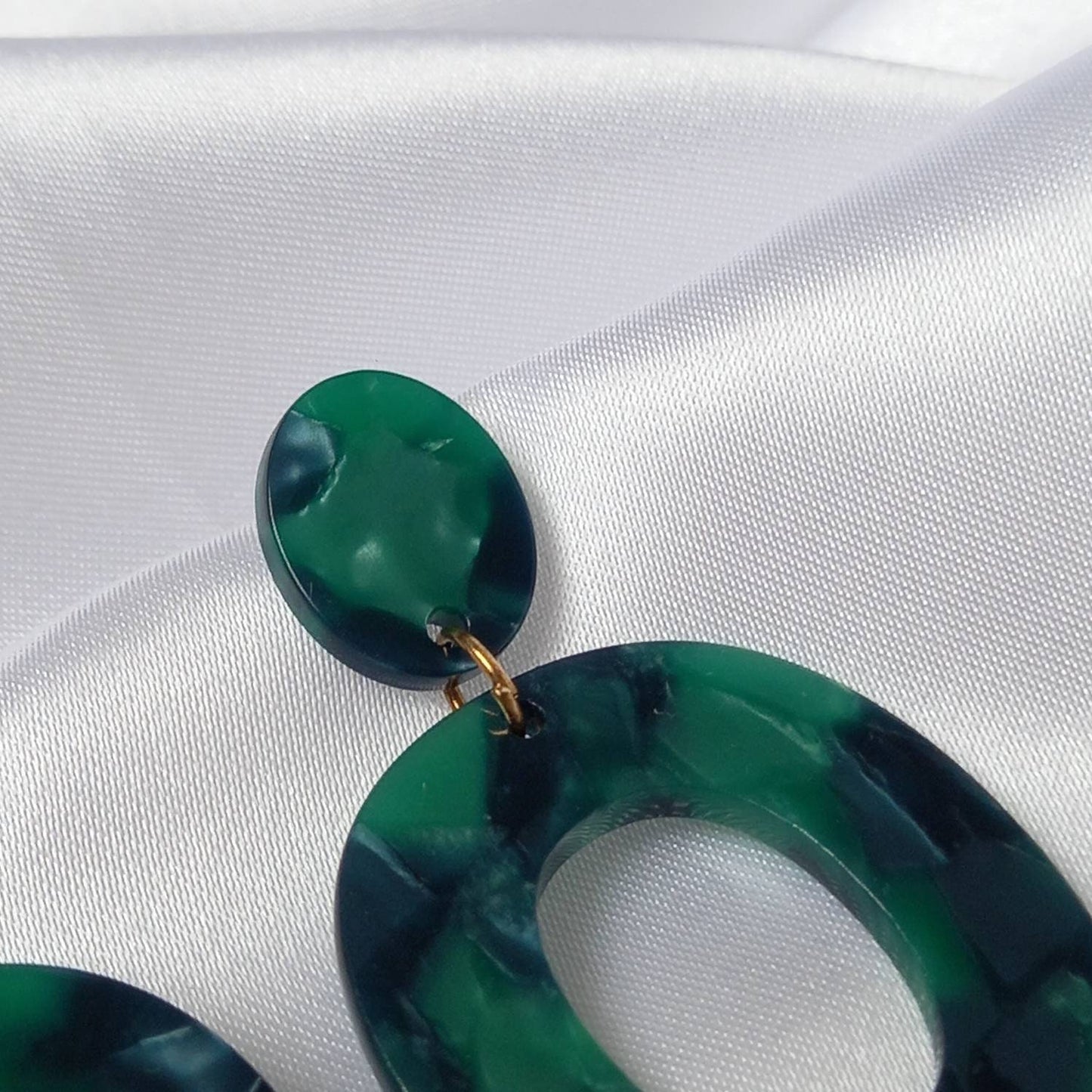 Green Resin Drop Earrings -  Round Drop Earrings, Green Earrings In The UK,Green Jewellery In The UK,Gold Earrings,Resin Earrings