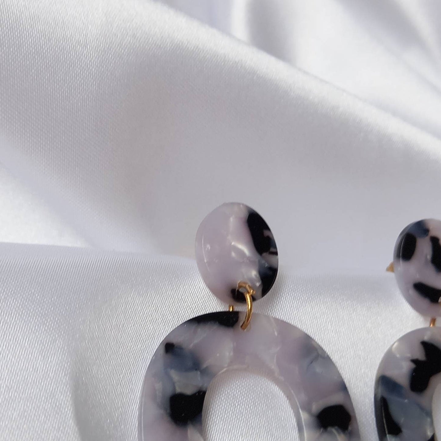 White Resin Drop Earrings -  Speckled Earrings,White & Black Earrings In The Uk,White Jewellery,Gold Earrings,Black Resin Earrings In the UK