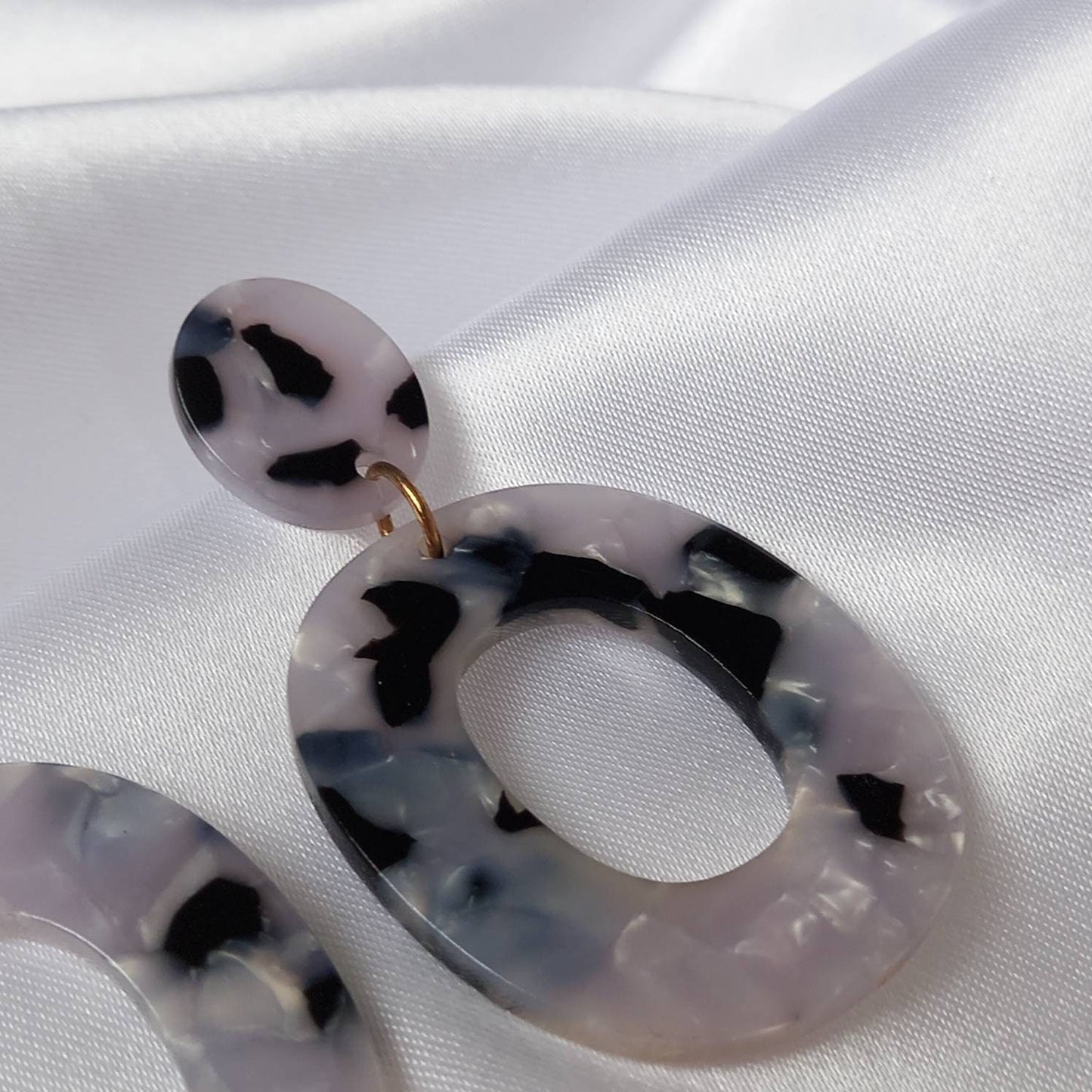 White Resin Drop Earrings -  Speckled Earrings,White & Black Earrings In The Uk,White Jewellery,Gold Earrings,Black Resin Earrings In the UK