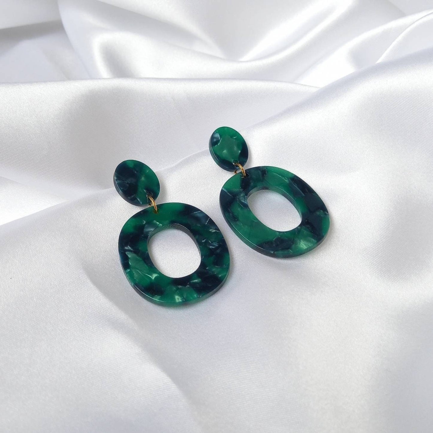 Green Resin Drop Earrings -  Round Drop Earrings, Green Earrings In The UK,Green Jewellery In The UK,Gold Earrings,Resin Earrings