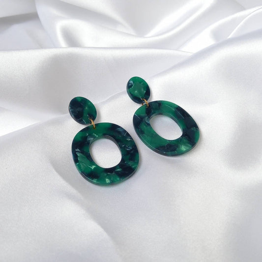 Green Resin Drop Earrings -  Round Drop Earrings, Green Earrings In The UK,Green Jewellery In The UK,Gold Earrings,Resin Earrings