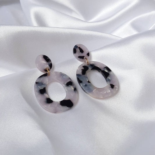 White Resin Drop Earrings -  Speckled Earrings,White & Black Earrings In The Uk,White Jewellery,Gold Earrings,Black Resin Earrings In the UK