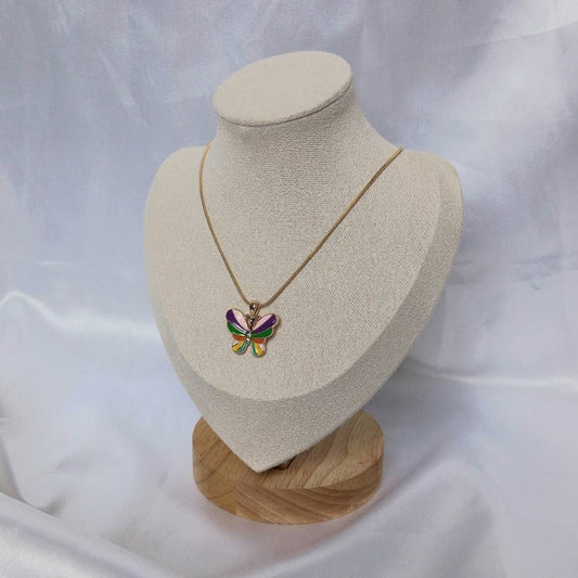 Rainbow Butterfly Charm Necklace - Chain Necklaces,Gold Butterfly Necklace,Gold Necklaces In The UK,Gold Jewellery In The UK, Rainbows