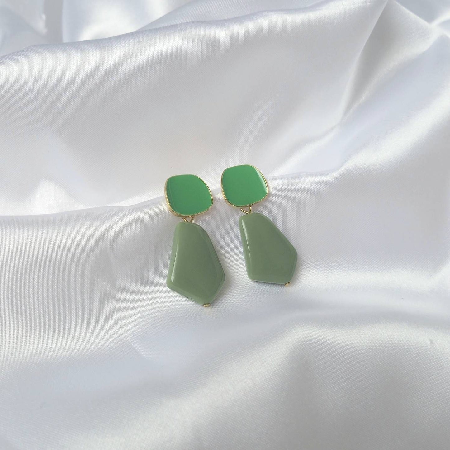 Gold and Green Drop Earrings -  Green Earrings In The UK,Sage Green Jewellery In The UK,Gold Earrings,Abstract Earrings,Abstract Jewellery