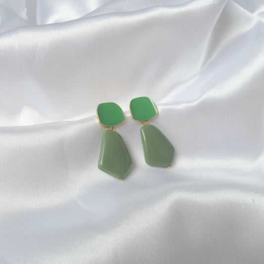 Gold and Green Drop Earrings -  Green Earrings In The UK,Sage Green Jewellery In The UK,Gold Earrings,Abstract Earrings,Abstract Jewellery