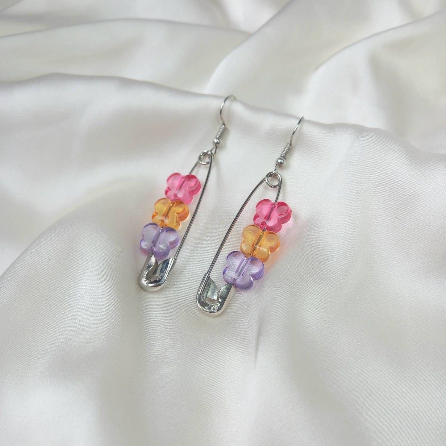 Bead Butterfly Drop Earrings - Lightweight Safety Pin Earrings,Pink Earrings,Blue Earrings In The UK,Silver Butterfly Jewellery In The UK