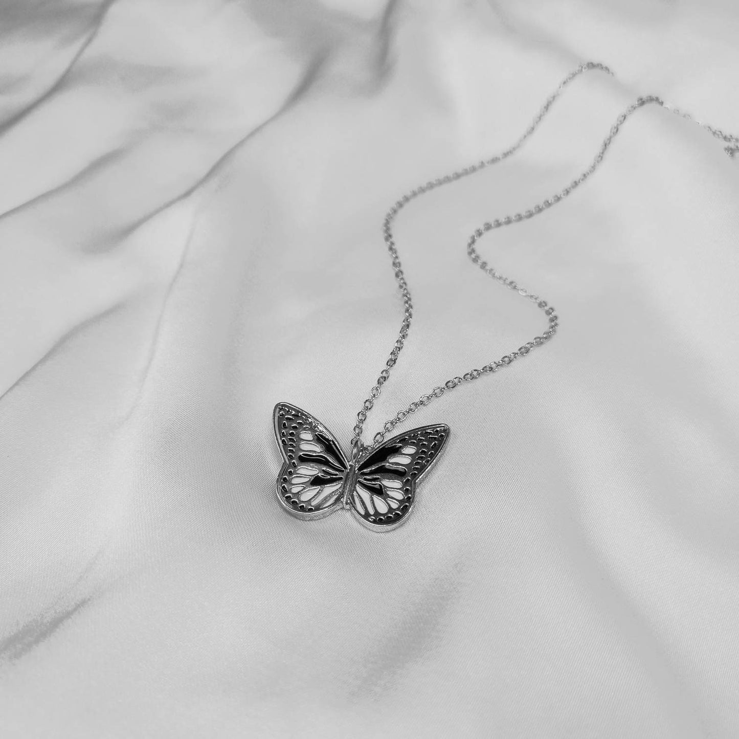 Silver Butterfly Charm Necklace - Chain Necklaces,Black Butterfly Necklace,Silver Necklaces In The UK, Silver Jewellery In The UK
