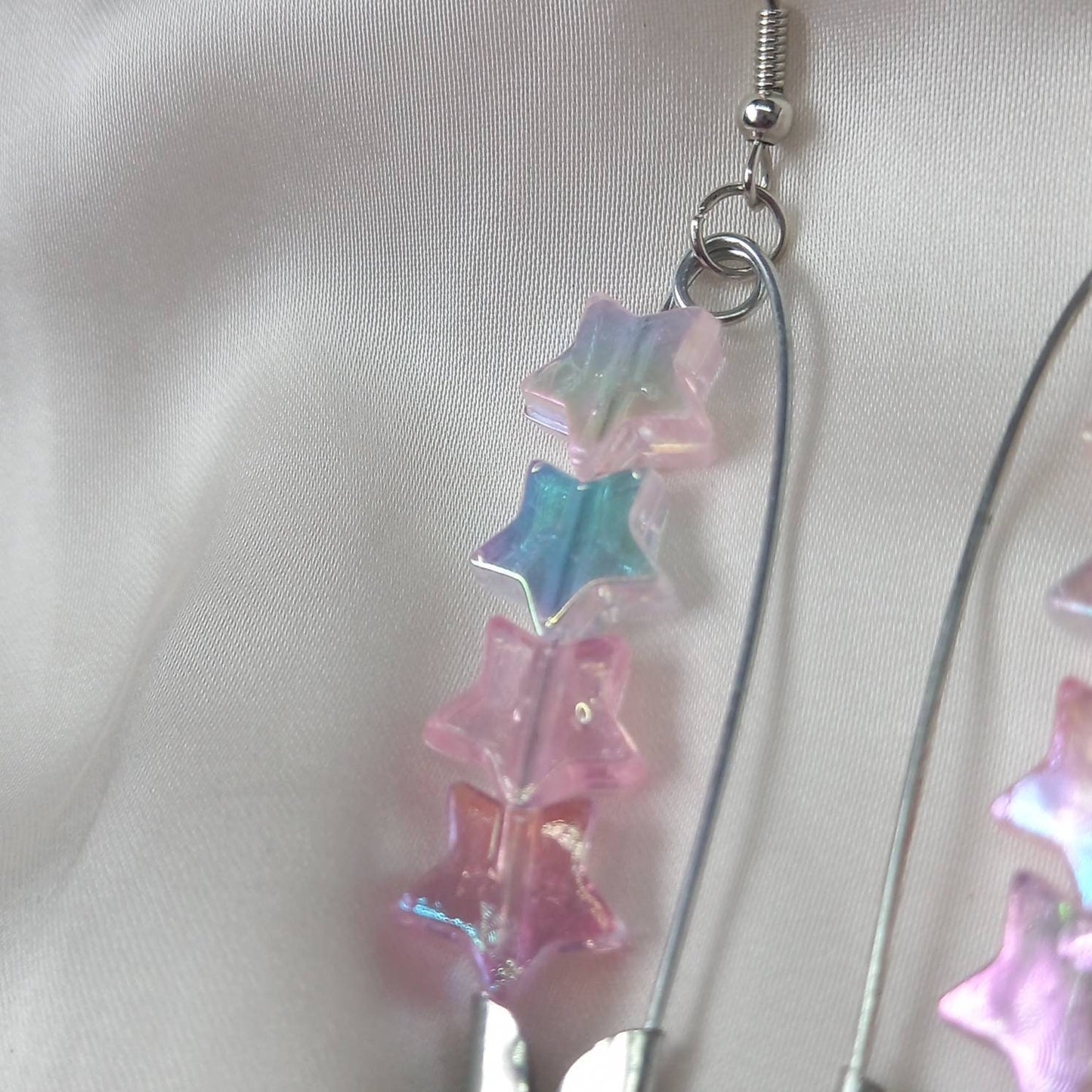 Bead Star Drop Earrings - Lightweight Safety Pin Earrings,Pink Star Earrings,Holographic Earrings In The UK,Silver Jewellery In The UK