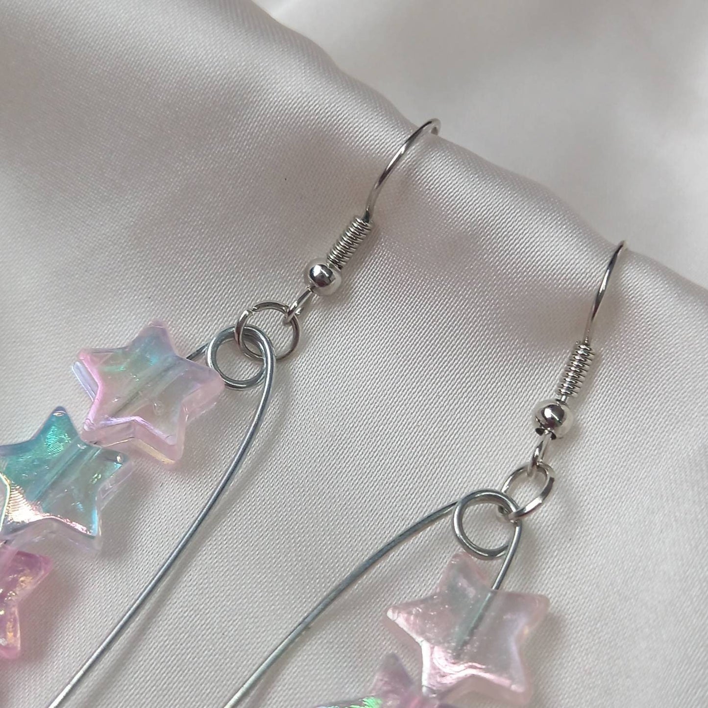 Bead Star Drop Earrings - Lightweight Safety Pin Earrings,Pink Star Earrings,Holographic Earrings In The UK,Silver Jewellery In The UK